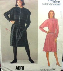 1206 Vogue ADRI 70-80s DROP WAIST CAPELET COLLAR OR NOT DRESS PATTERN 8 uncut